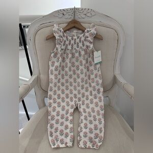 🦢 18 Mth Organic Cotton Little Prairie Floral Smocked Ruffle Romper NWT